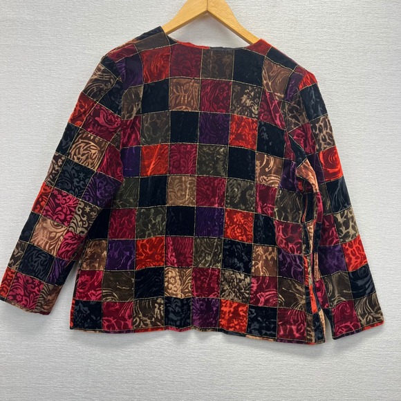 Willow Ridge Women Patchwork Velvet Blazer Jacket Open Front Multicolor Lined XL - Picture 8 of 9